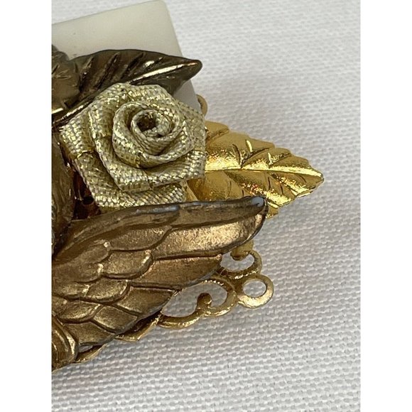 Vintage Assemblage Brooch Maximal Art Style Cherub Romantic Gold Tone Rhinestone - Picture 4 of 9